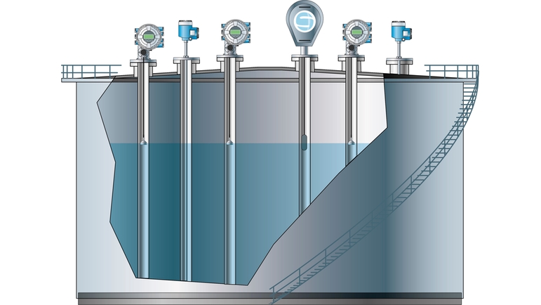 Grafik med en LNG-lagertank med tankmålingsinstrumentering