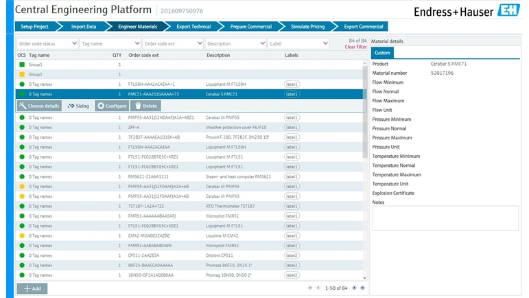 Screenshot af central teknisk Endress+Hauser-platform