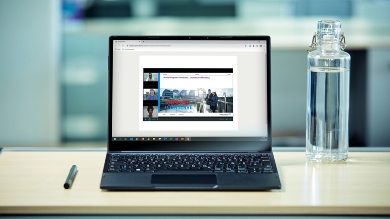 Laptop, som viser et igangværende Endress+Hauser online-seminar