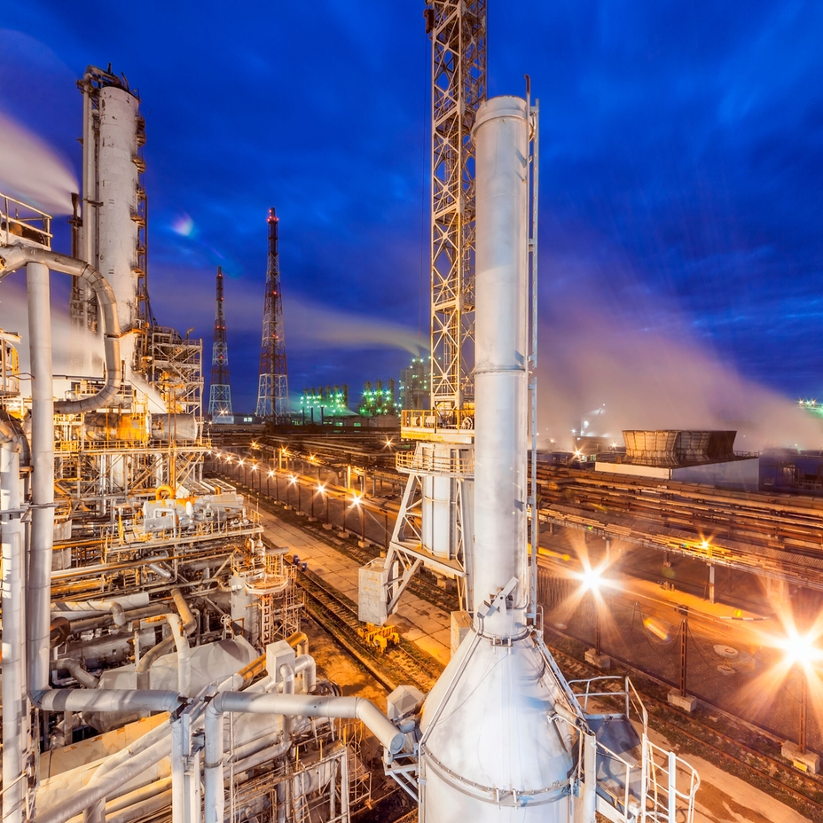 Ammonia production plant at night