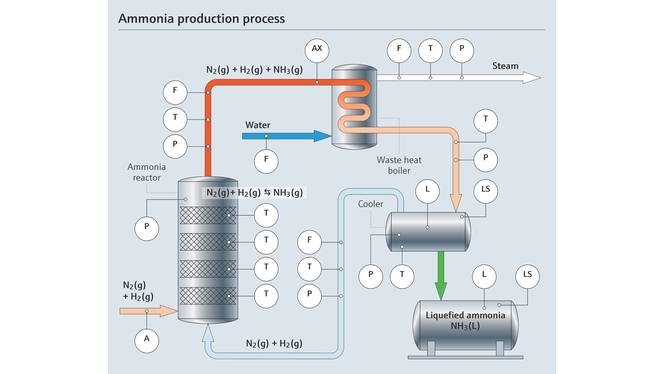 Ammonia production process map with measurement points